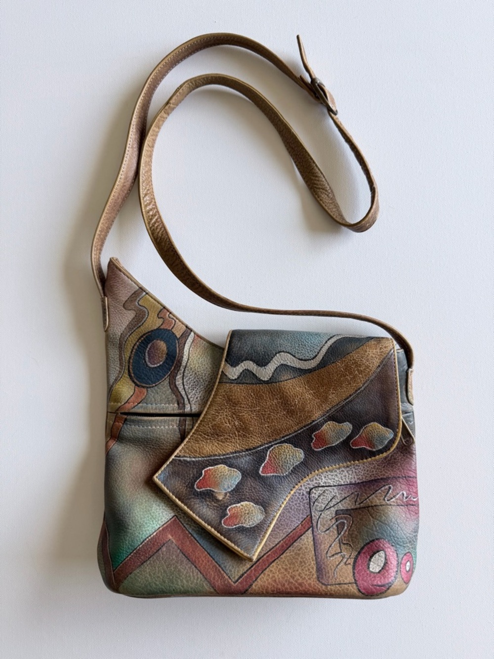 Anuschka Hand Painted Leather Crossbody Bag Boho Abstract Art